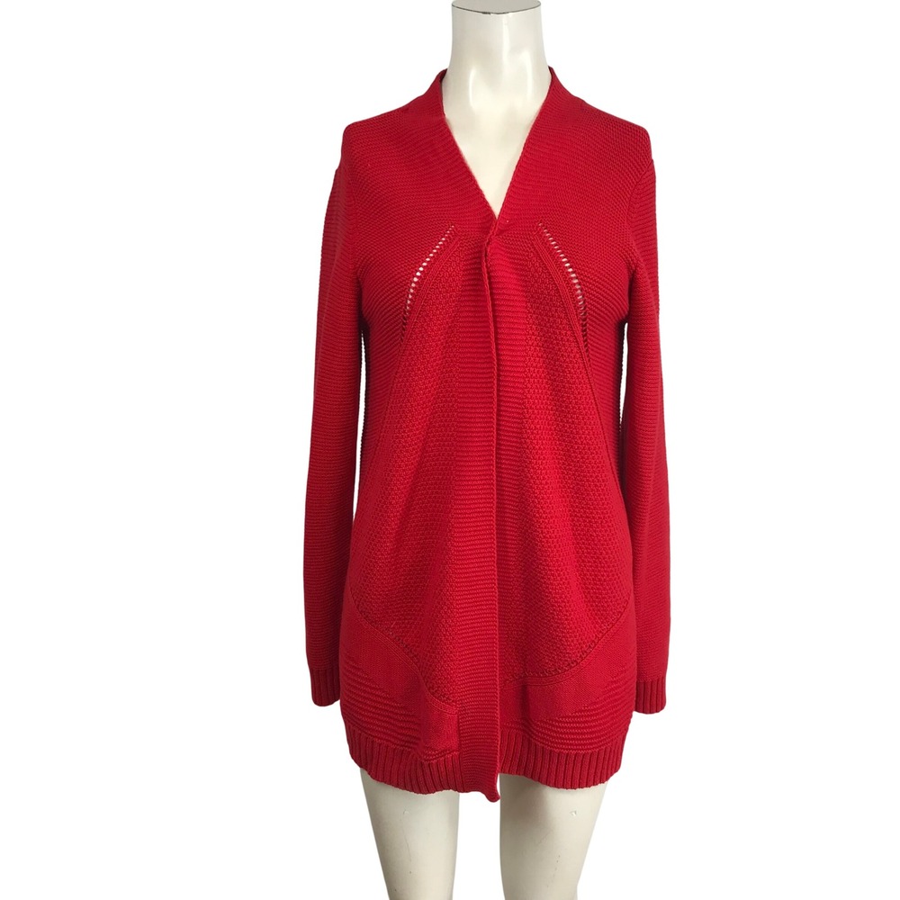 Liz‎ Claiborne Red Knit Long Sleeve Cardigan Women's Size Medium